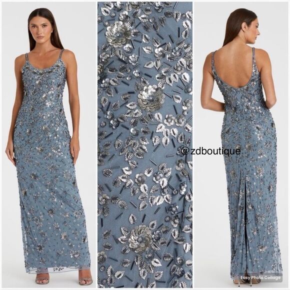 Mac Duggal 5477 Womens Floral Embellished Scoop Neck Evening Gown Dress - Picture 1 of 16